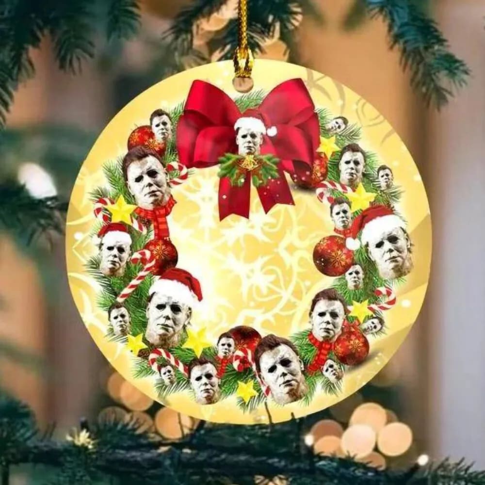 Michael Myers Faces Christmas Wreath Horror Movie Circle Ornament Pklapt