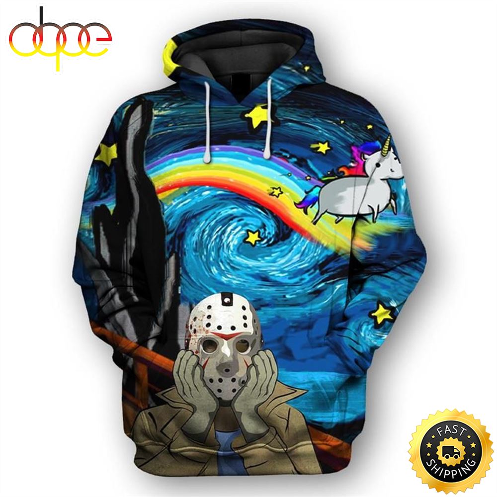 Michael Myers Mask Unicorn Art 3D Pullover Printed Over Unisex Hoodie Qa1t3o