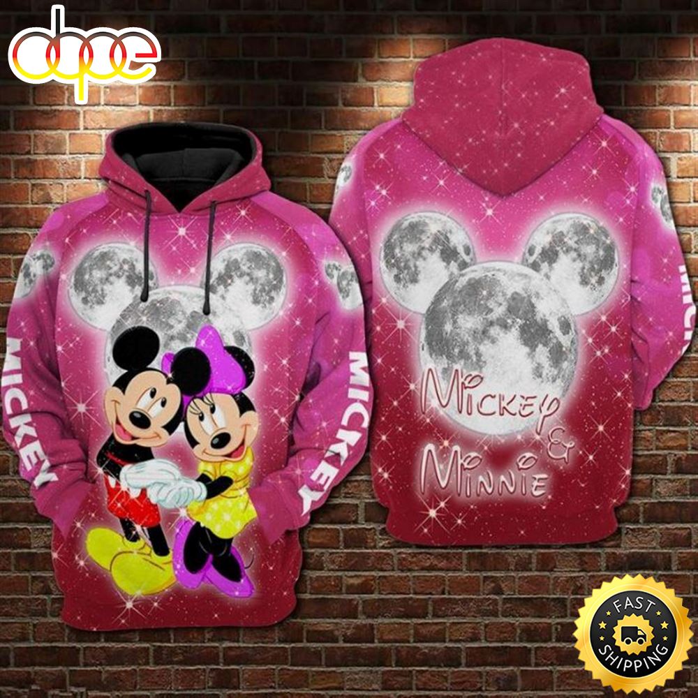 Mickey And Minnie Under The Bright Moon Over Print 3d Hoodie H7tabf