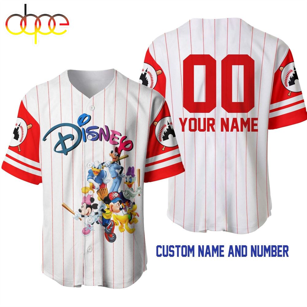 Mickey Friends White Red Disney 3D Custom Name And Number Baseball Jersey Fxmaev