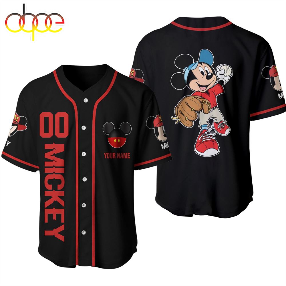 Mickey Mouse Black Disney Cartoon Custom Name And Number Baseball Jersey D76vsz