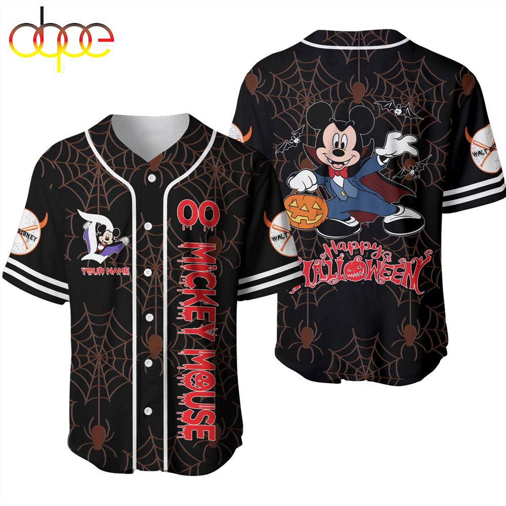 Mickey Mouse Black Red Happy Halloween Disney Unisex Cartoon Custom Name And Number Baseball Jersey Gffd6e