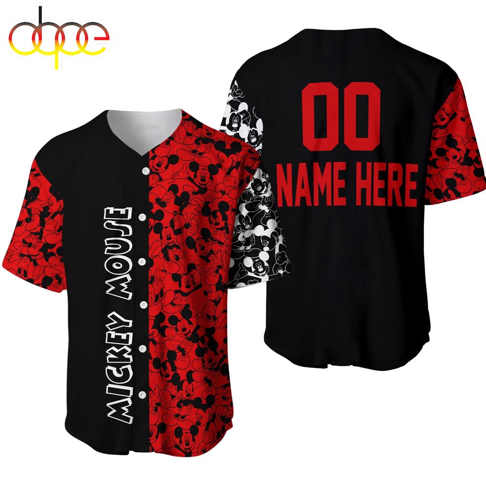 Mickey Mouse Pattern Red Black Disney Cartoon Custom Name And Number Baseball Jersey Oekpck