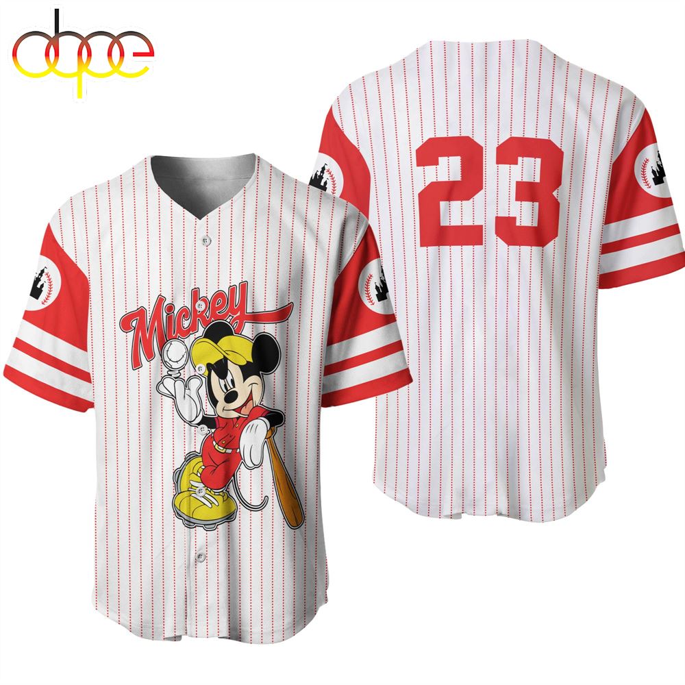 Mickey Mouse Red White Custom Name And Number Baseball Jersey Pybk5e