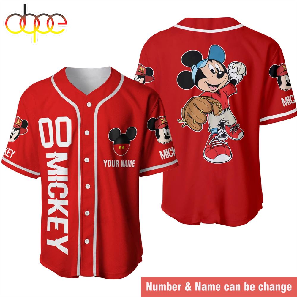 Mickey Red 3D Custom Name And Number Baseball Jersey Vk5ilx