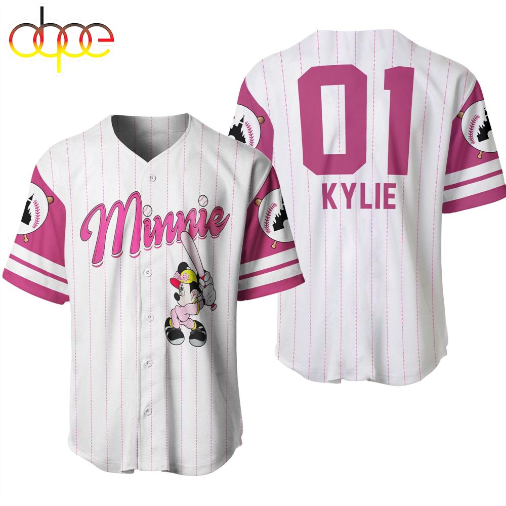 Minnie Mouse White Pink 3D Custom Name And Number Baseball Jersey Iihiar