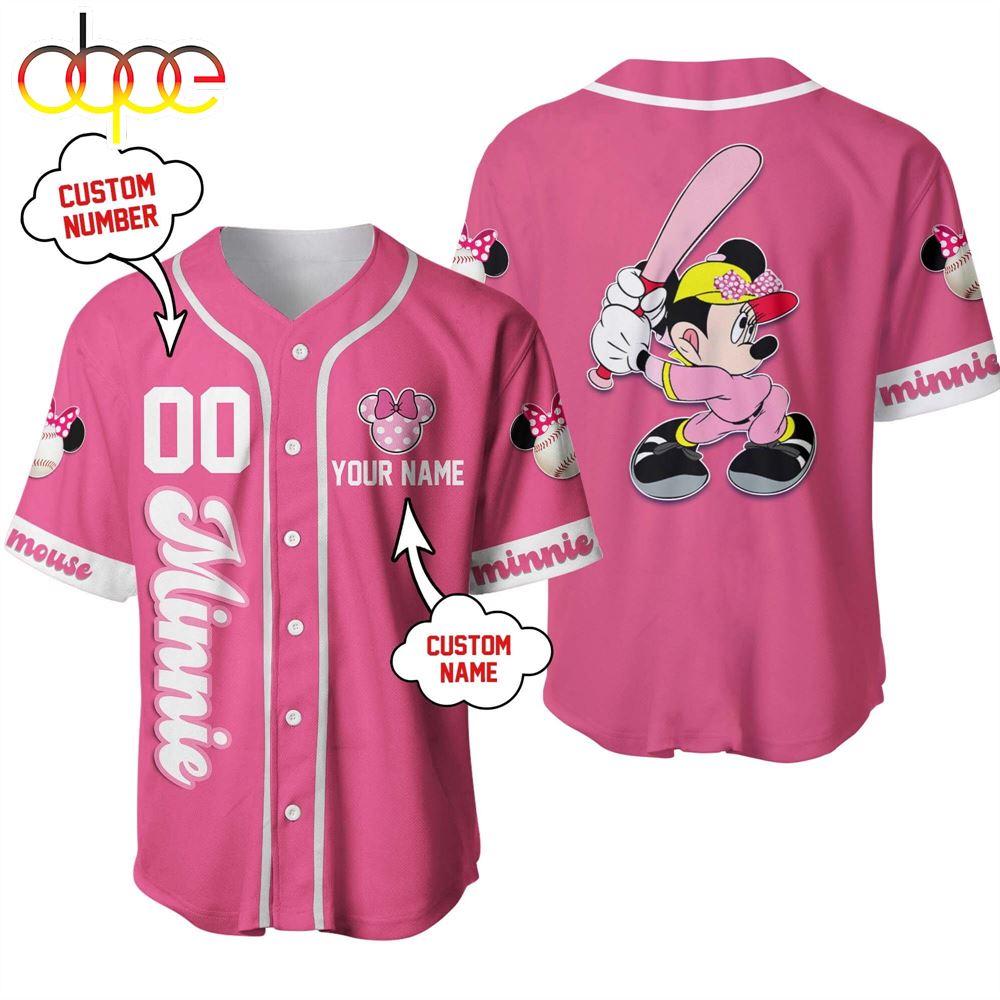 Minnie Mouse White Pink Disney 3D Custom Name And Number Baseball Jersey Pkmtq5