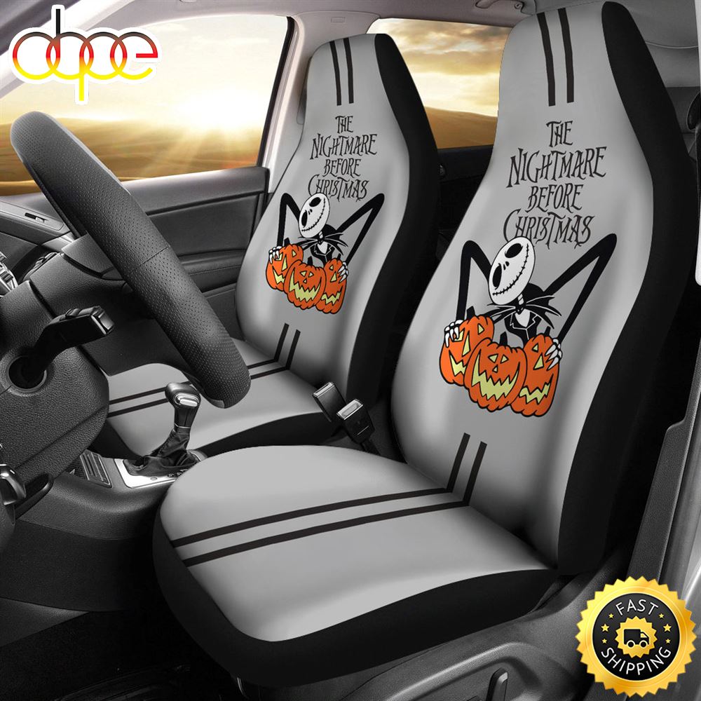 Nightmare Before Christmas Cartoon Car Seat Covers Cute Jack Skellington Holding Pumpkins Seat Covers 1 Djjed6