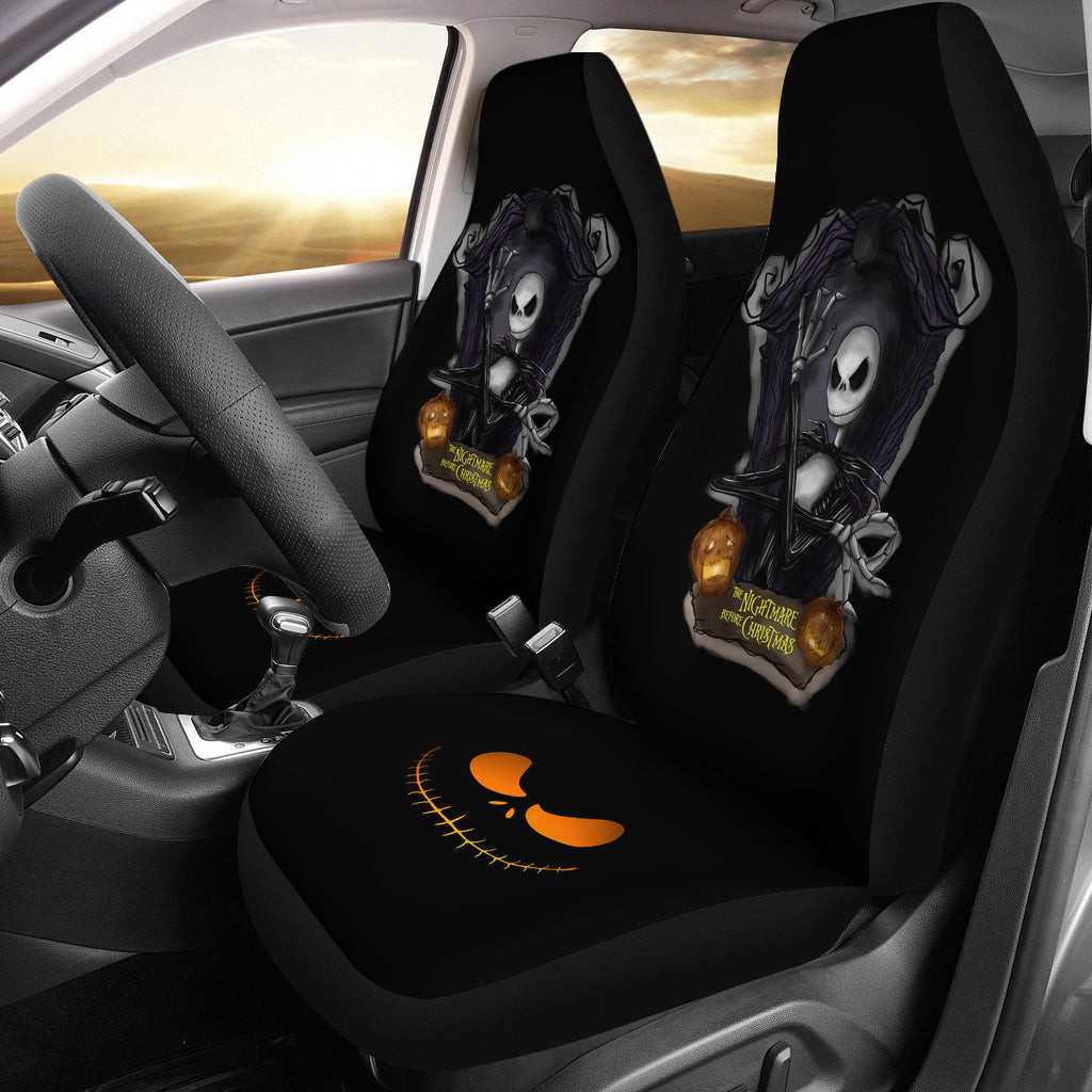 Nightmare Before Christmas Cartoon Car Seat Covers Evil Jack Skellington With Crying Pumpkin Portrait Seat Covers 1 Dvdgns