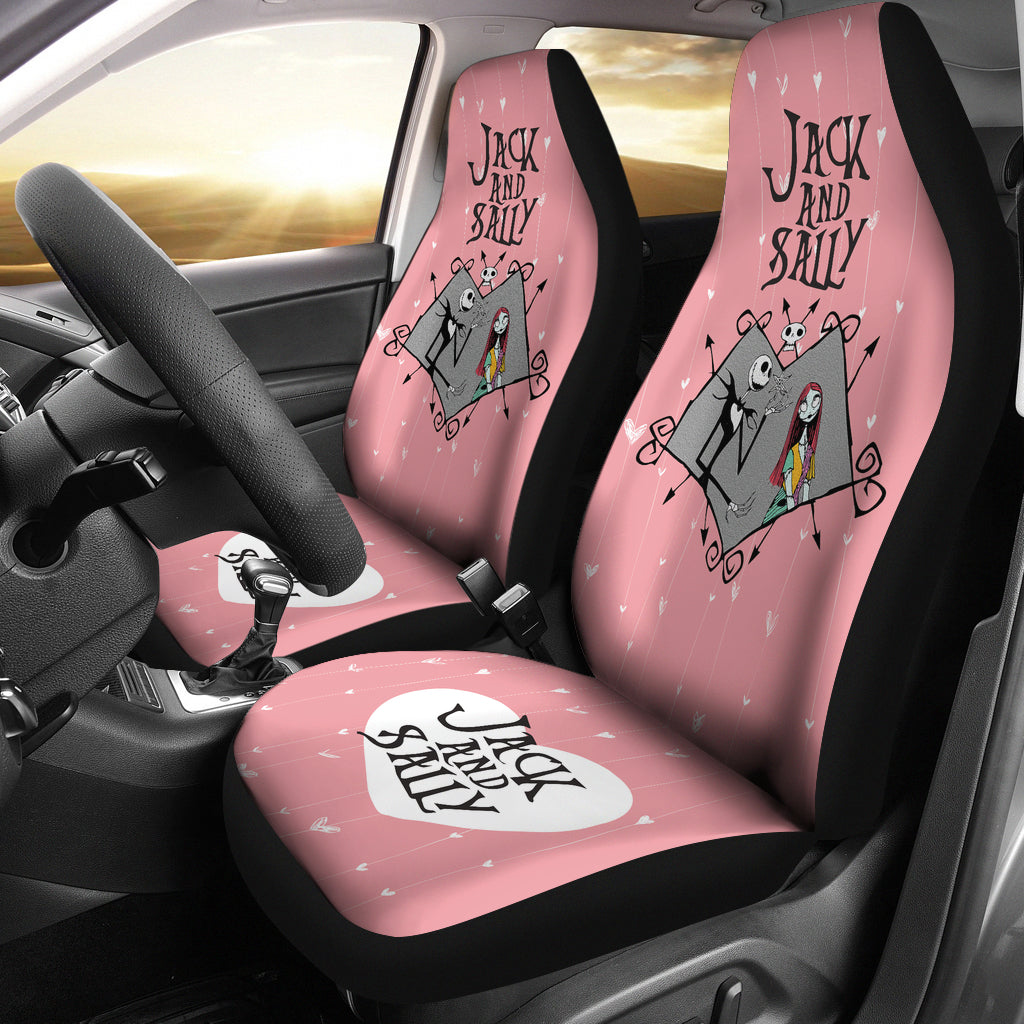 Nightmare Before Christmas Cartoon Car Seat Covers Jack Skellington And Sally In Grey Heart Sweet Pink Seat Covers 1 Rtrx1z