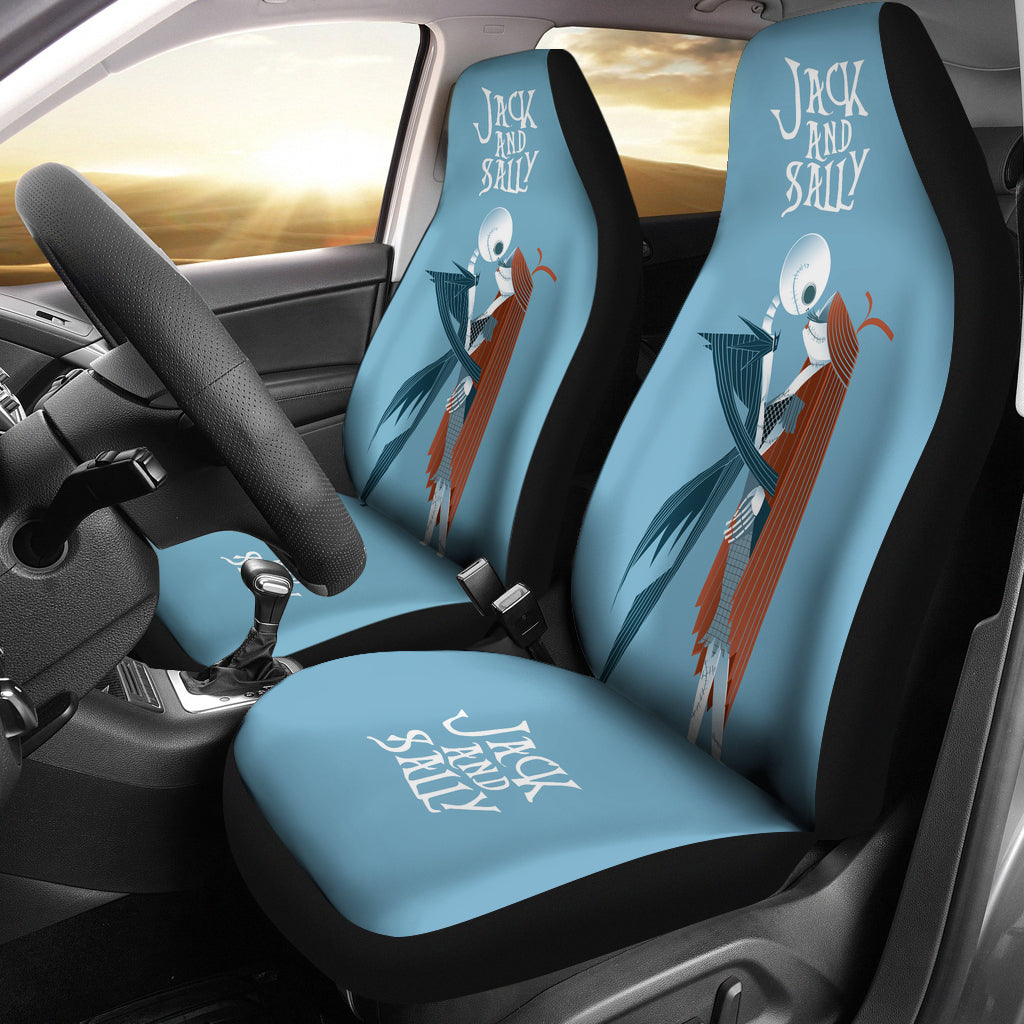 Nightmare Before Christmas Cartoon Car Seat Covers Jack Skellington And Sally Kissing Retrowave Artwork Seat Covers 1 Vliczm