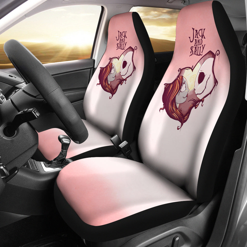 Nightmare Before Christmas Cartoon Car Seat Covers Jack Skellington And Sally Sweet Love Cherry Pink Seat Covers 1 H0enjs