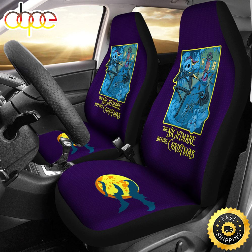 Nightmare Before Christmas Cartoon Car Seat Covers Jack Skellington And Zero Dog Escaping Seat Covers 1 Cgklfm