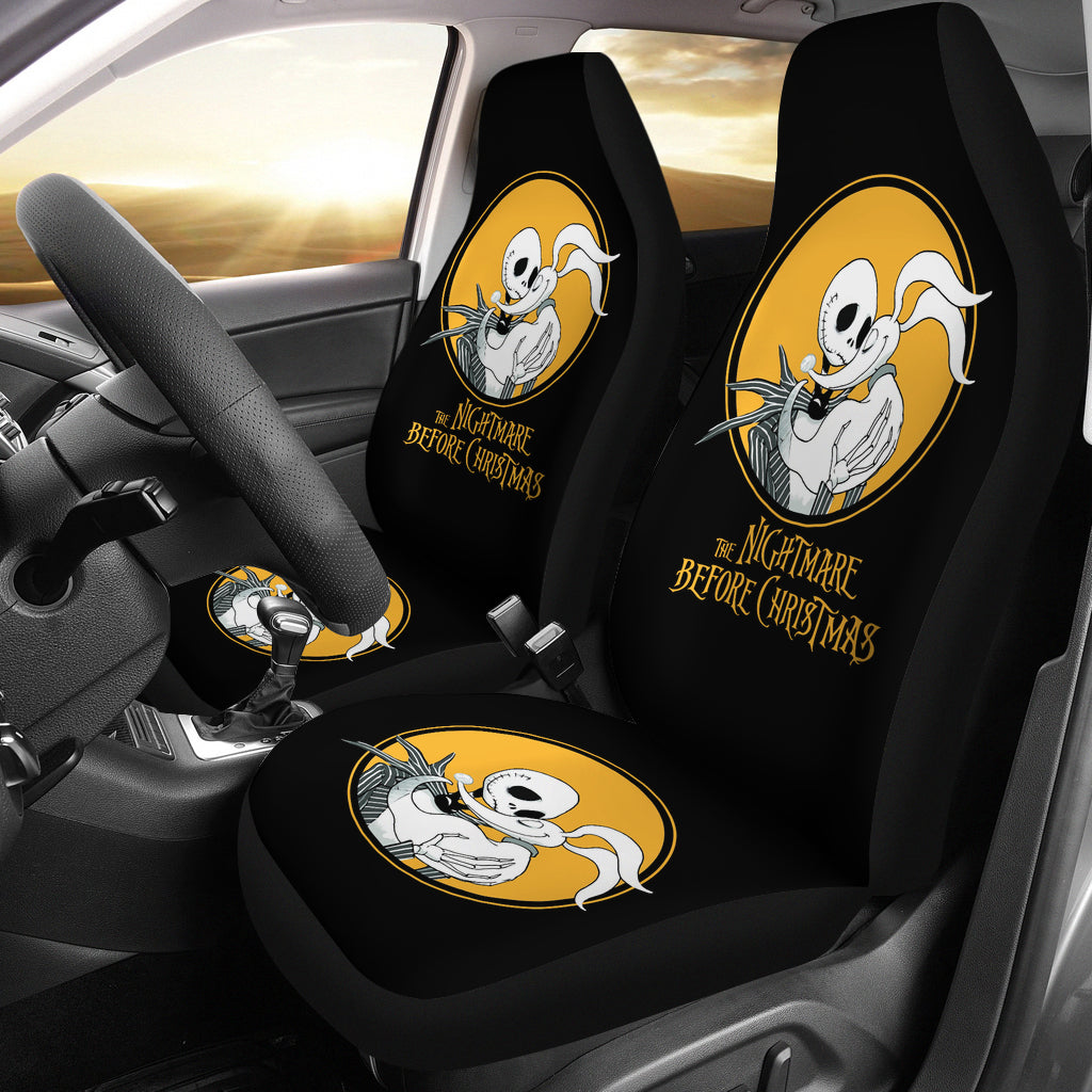 Nightmare Before Christmas Cartoon Car Seat Covers Jack Skellington And Zero Dog Yellow Moon Artwork Seat Covers 1 Nvjdme