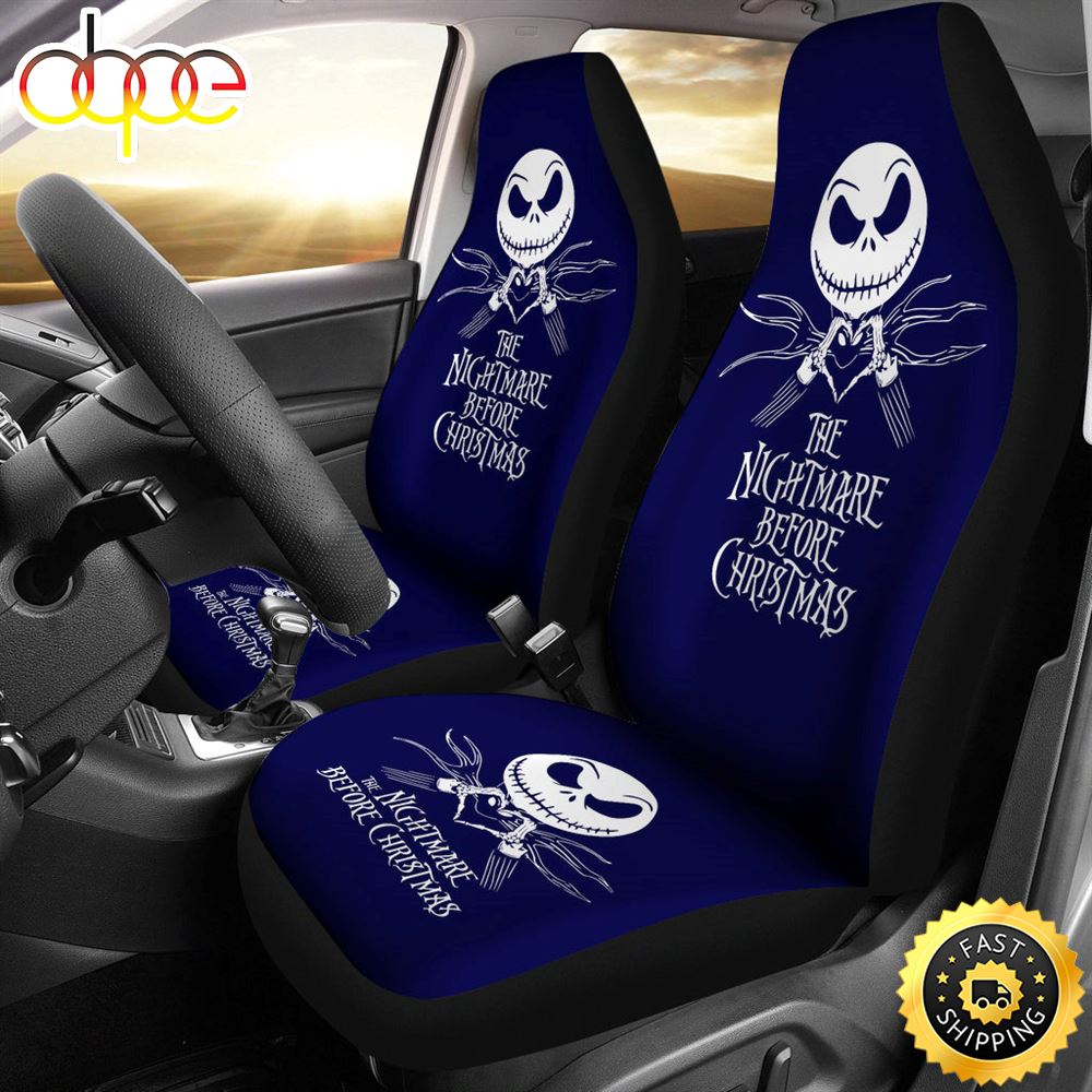 Nightmare Before Christmas Cartoon Car Seat Covers Jack Skellington Heart Hand Sign Dark Blue Seat Covers 1 Tcldbe