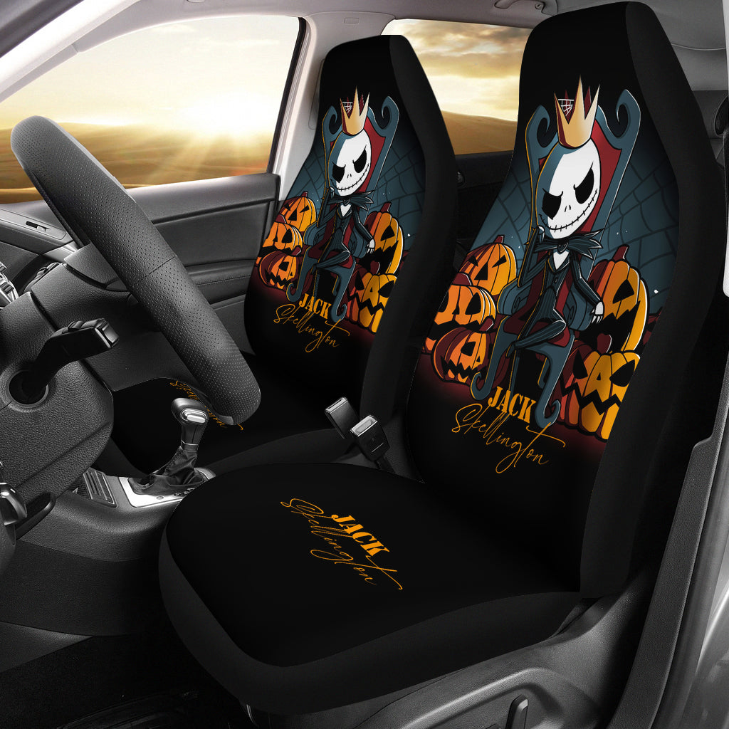 Nightmare Before Christmas Cartoon Car Seat Covers Jack Skellington King On Throne With Pumpkin Artwork Seat Covers 1 Tobhf4