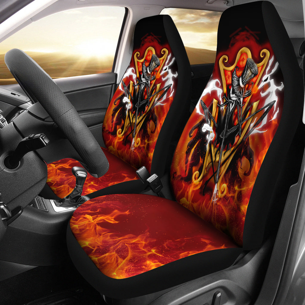 Nightmare Before Christmas Cartoon Car Seat Covers Jack Skellington On Throne With Zero Dog And Fire Seat Covers 1 B8zxdb