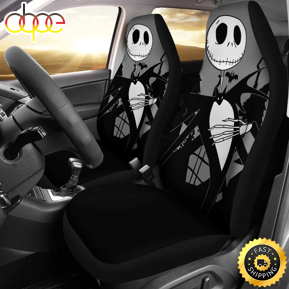 Nightmare Before Christmas Cartoon Car Seat Covers Jack Skellington Portrait Black Grey Seat Covers 1 Fbt2mv