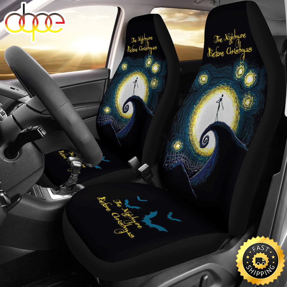 Nightmare Before Christmas Cartoon Car Seat Covers Jack Skellington Singing On The Hill Moon Seat Covers 1 Xyby8j
