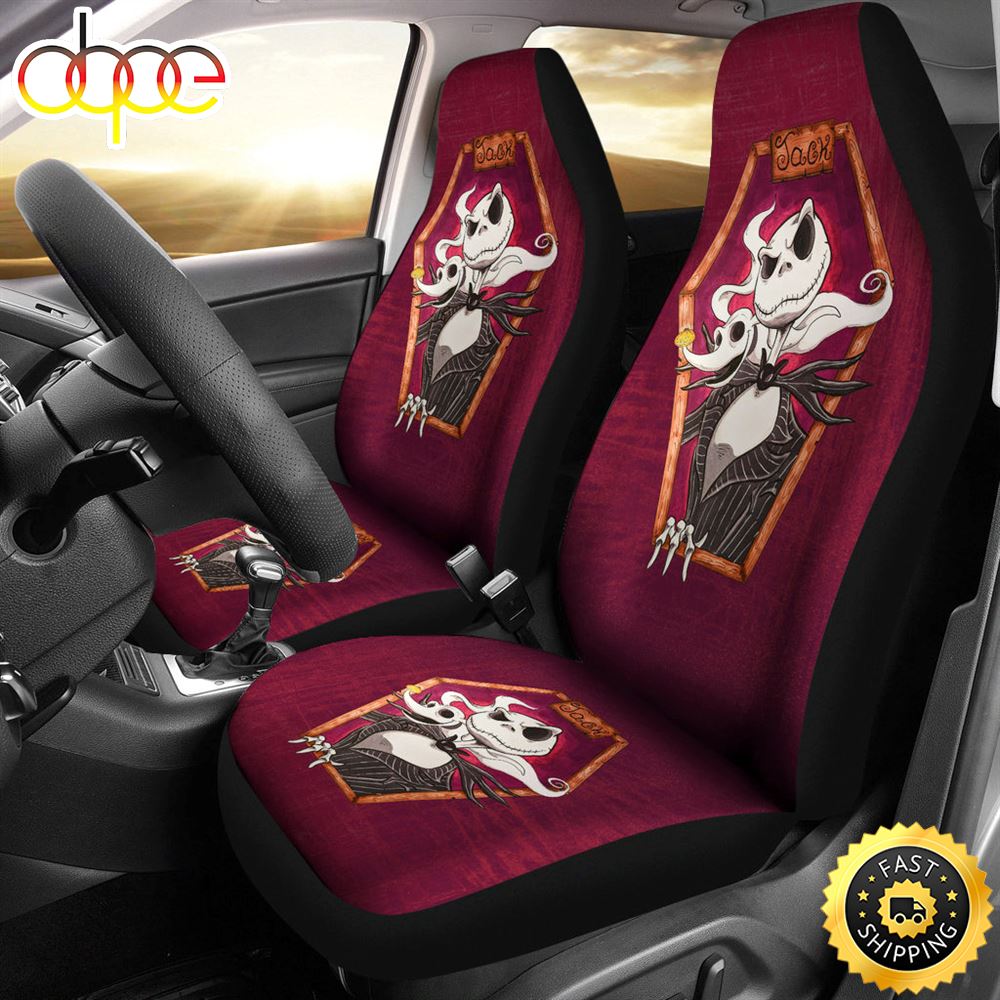 Nightmare Before Christmas Cartoon Car Seat Covers Jack Skellington Smiling With Zero Dog Red Seat Covers 1 Rintag