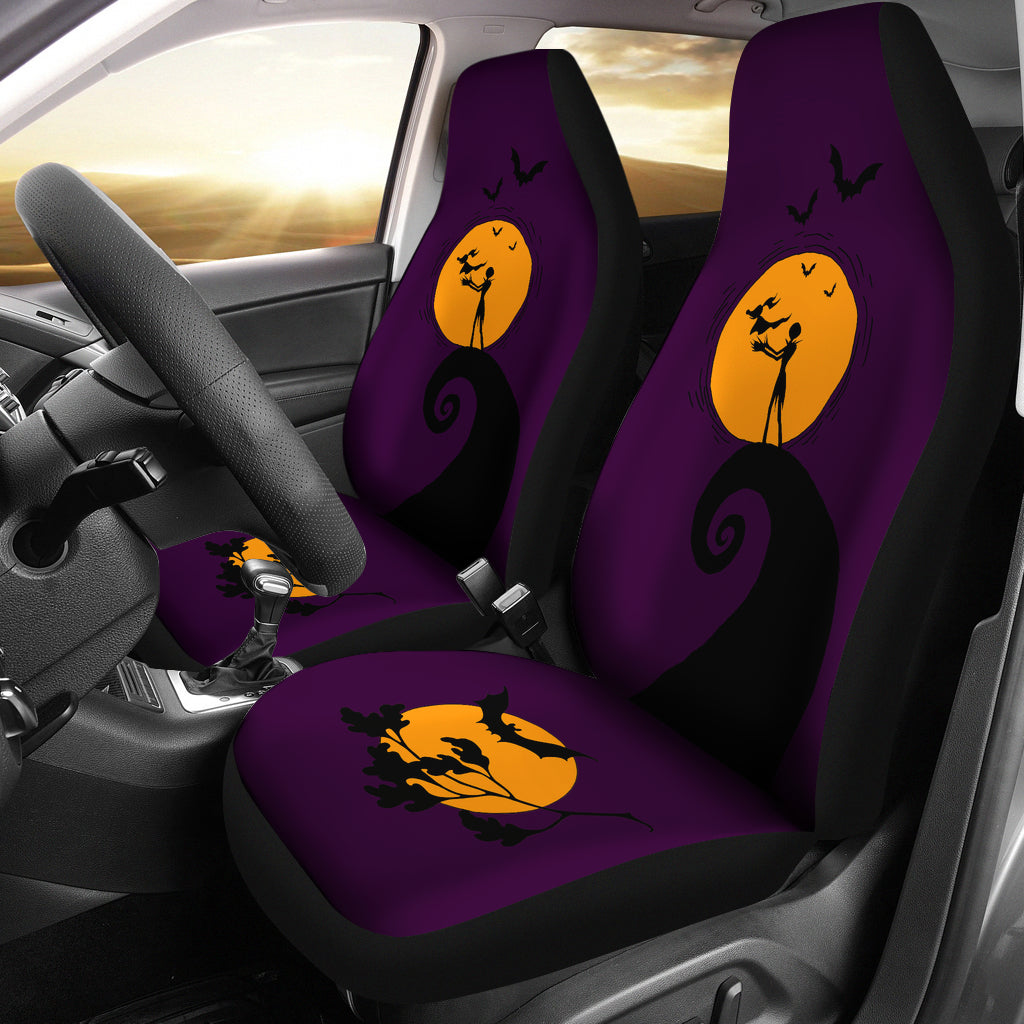 Nightmare Before Christmas Cartoon Car Seat Covers Jack Skellington With Zero Dog On Moon Silhouette Seat Covers 1 Wdffyr