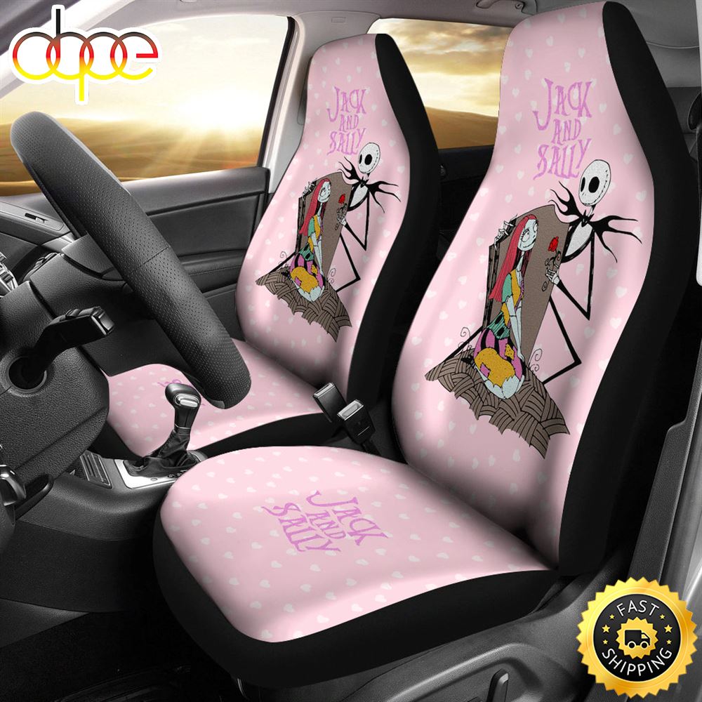 Nightmare Before Christmas Cartoon Jack Skellington And Sally Heart Patterns Pink Seat Covers 1 Lmgho2