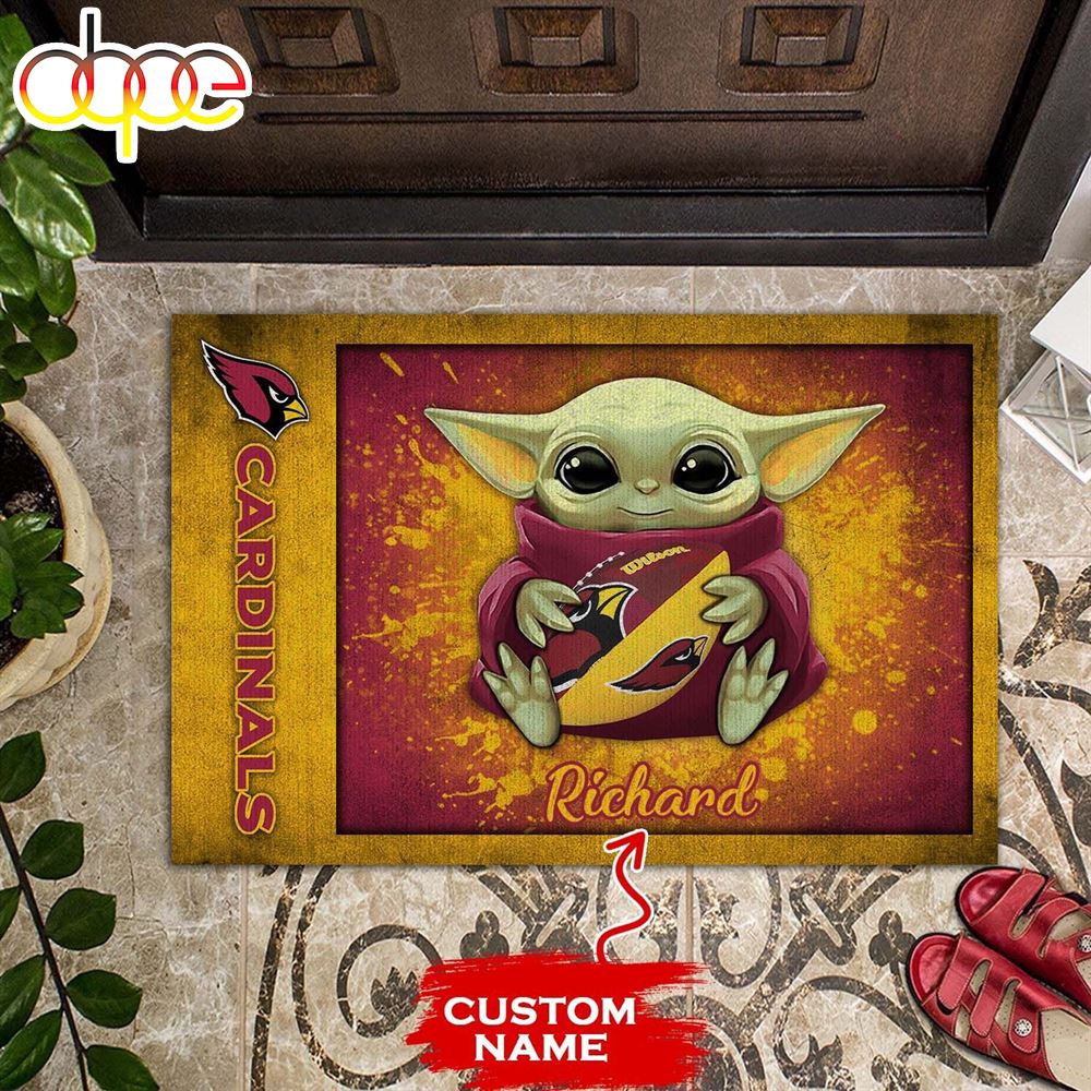 Personalized Arizona Cardinals Baby Yoda All Over Print 3D Doormats Cfkzt3
