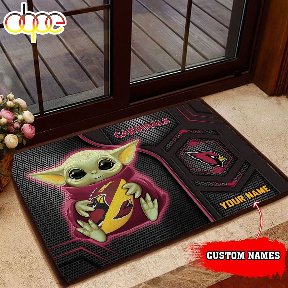 Personalized Arizona Cardinals Baby Yoda All Over Print 3D Doormats Vxwppb