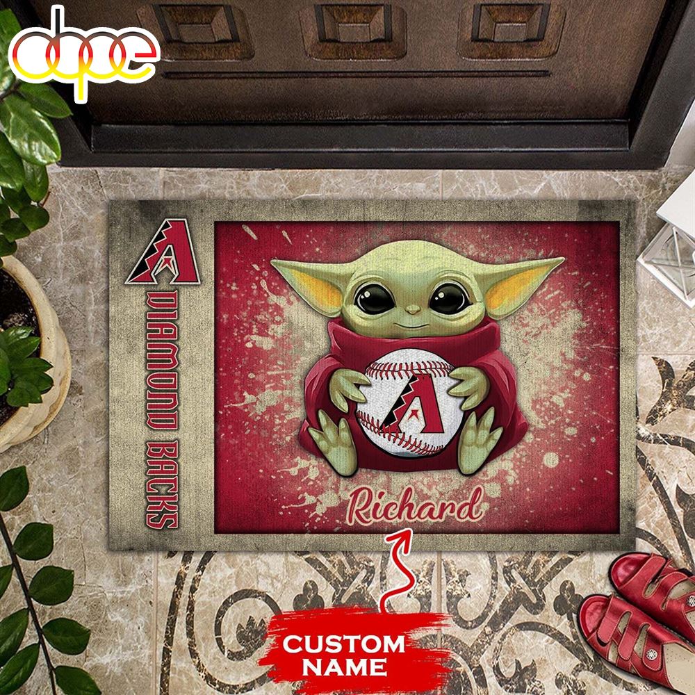 Personalized Arizona Diamondbacks Baby Yoda All Over Print 3D Doormats Pzcq1a