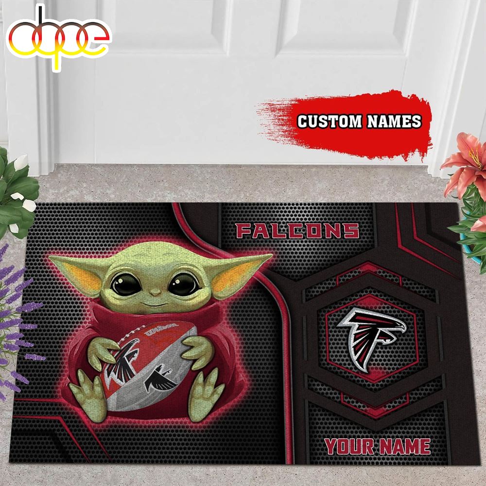 Personalized Atlanta Falcons Baby Yoda All Over Print 3D Doormats Qlkj7x