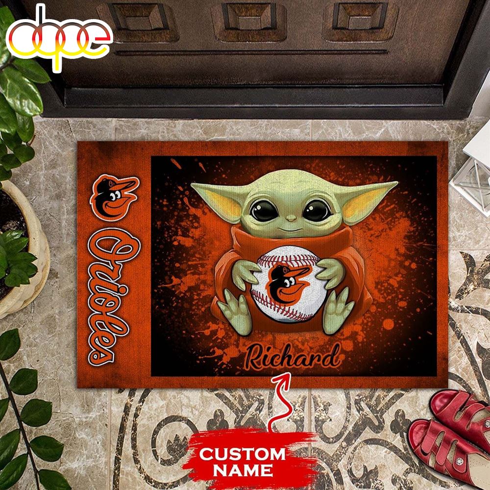 Personalized Baltimore Orioles Baby Yoda All Over Print 3D Doormats U0hpnh