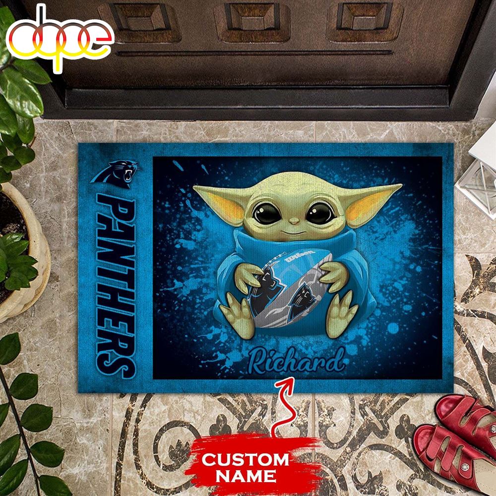 Personalized Carolina Panthers Baby Yoda All Over Print 3D Doormats Lbfob7