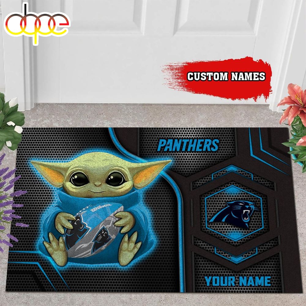 Personalized Carolina Panthers Baby Yoda All Over Print 3D Doormats Rtij2i