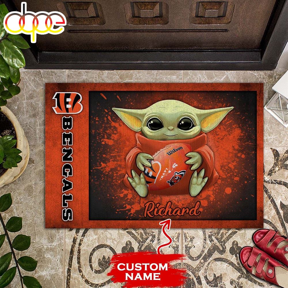 Personalized Cincinnati Bengals Baby Yoda All Over Print 3D Doormats X6izu4