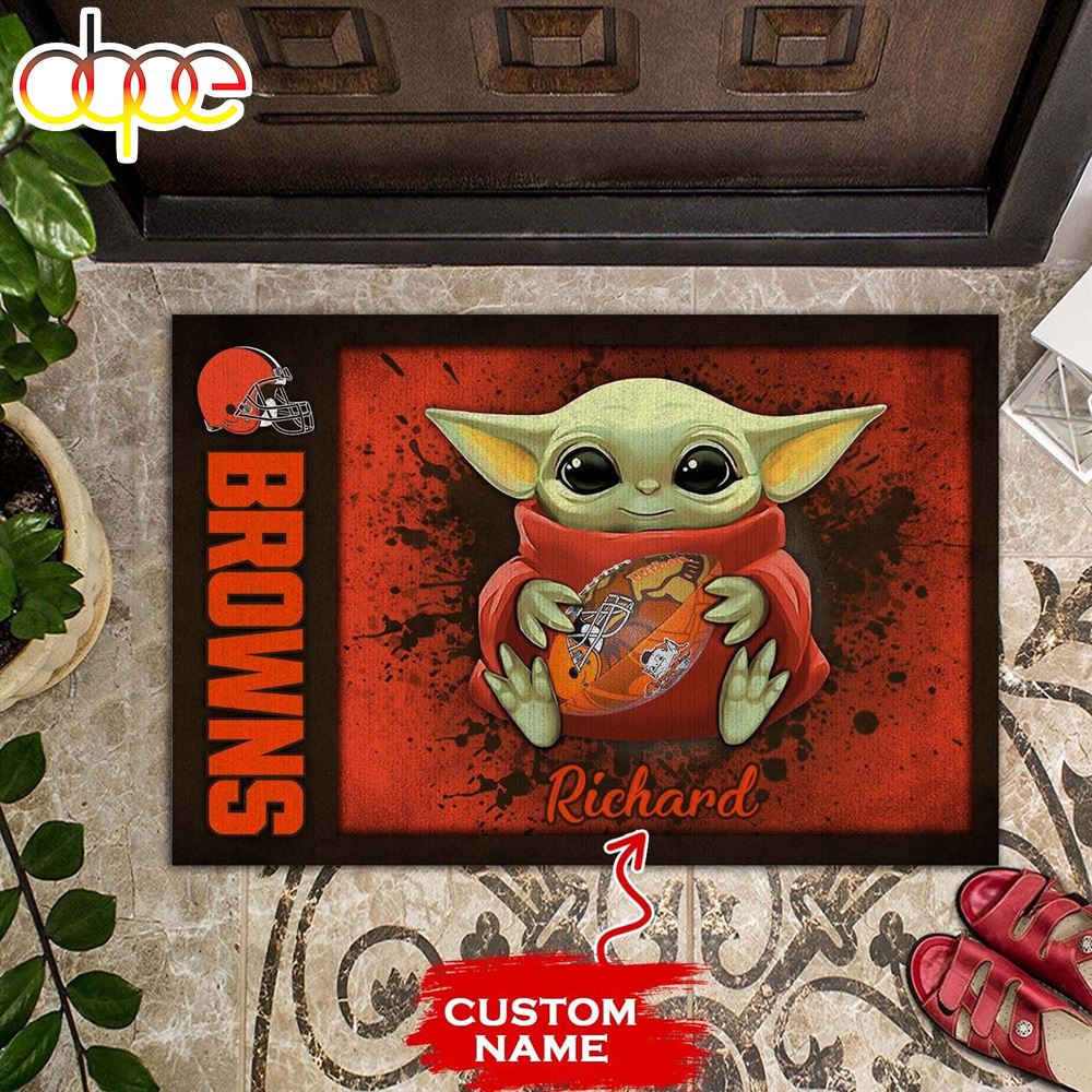 Personalized Cleveland Browns Baby Yoda All Over Print 3D Doormats Ciksjk