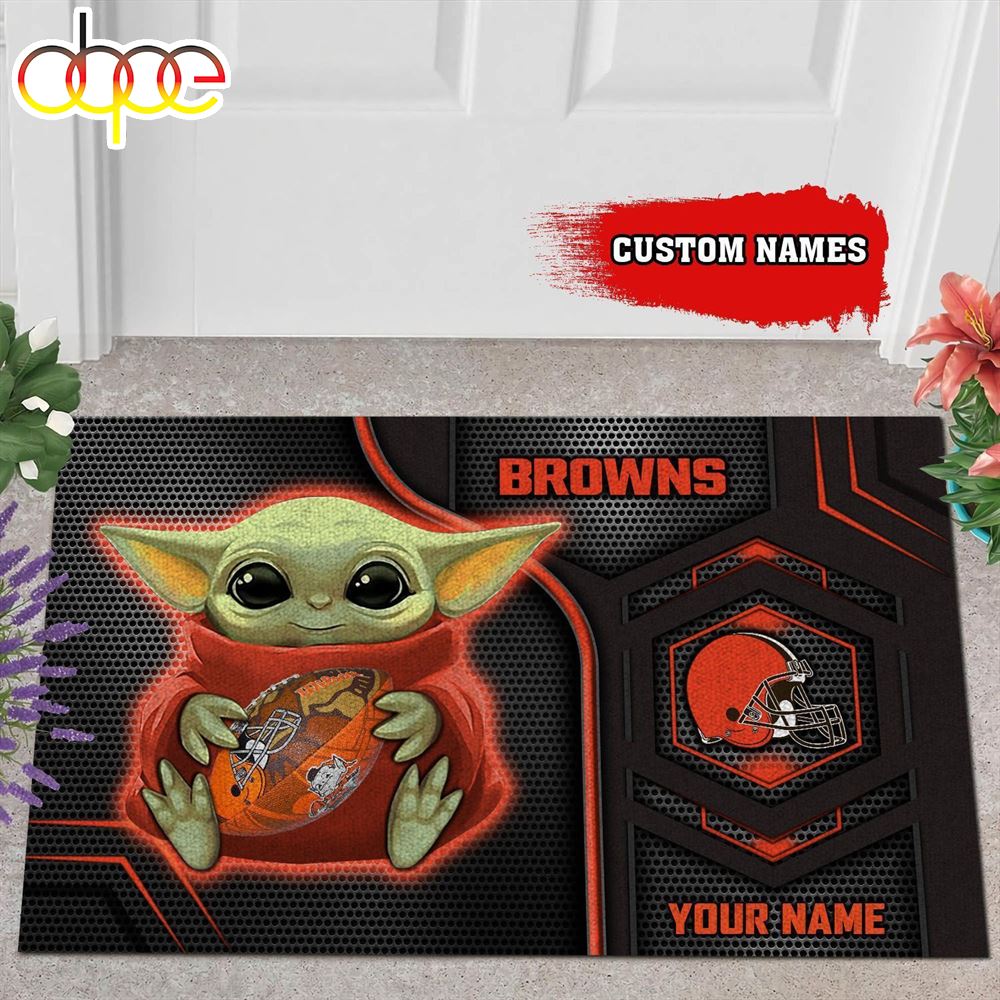 Personalized Cleveland Browns Baby Yoda All Over Print 3D Doormats Zduqop