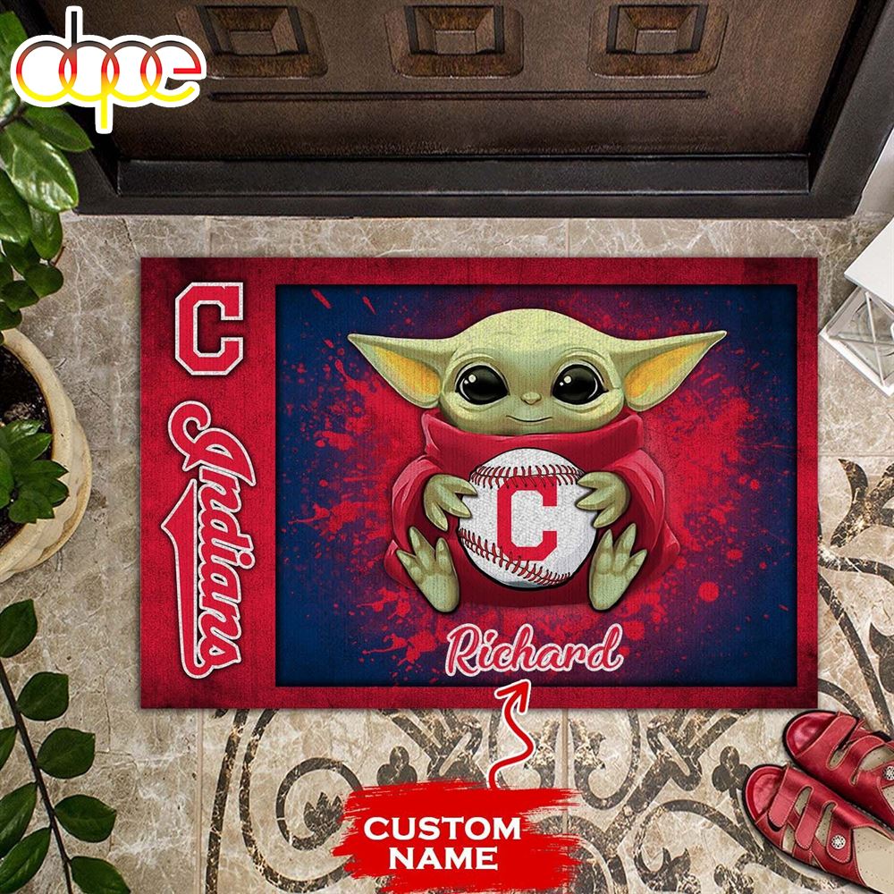 Personalized Cleveland Indians Baby Yoda All Over Print 3D Doormats Rfwaik