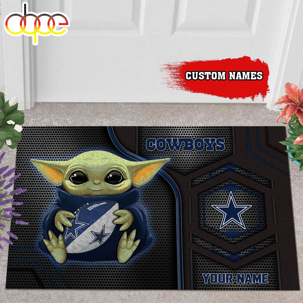 Personalized Dallas Cowboys Baby Yoda All Over Print 3D Doormats Xecs7x