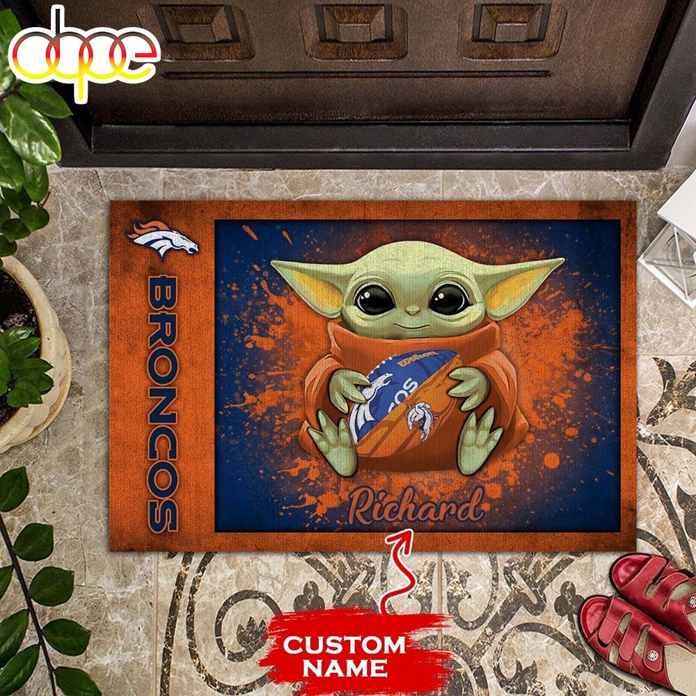 Personalized Denver Broncos Baby Yoda All Over Print 3D Doormats Tcxfx6