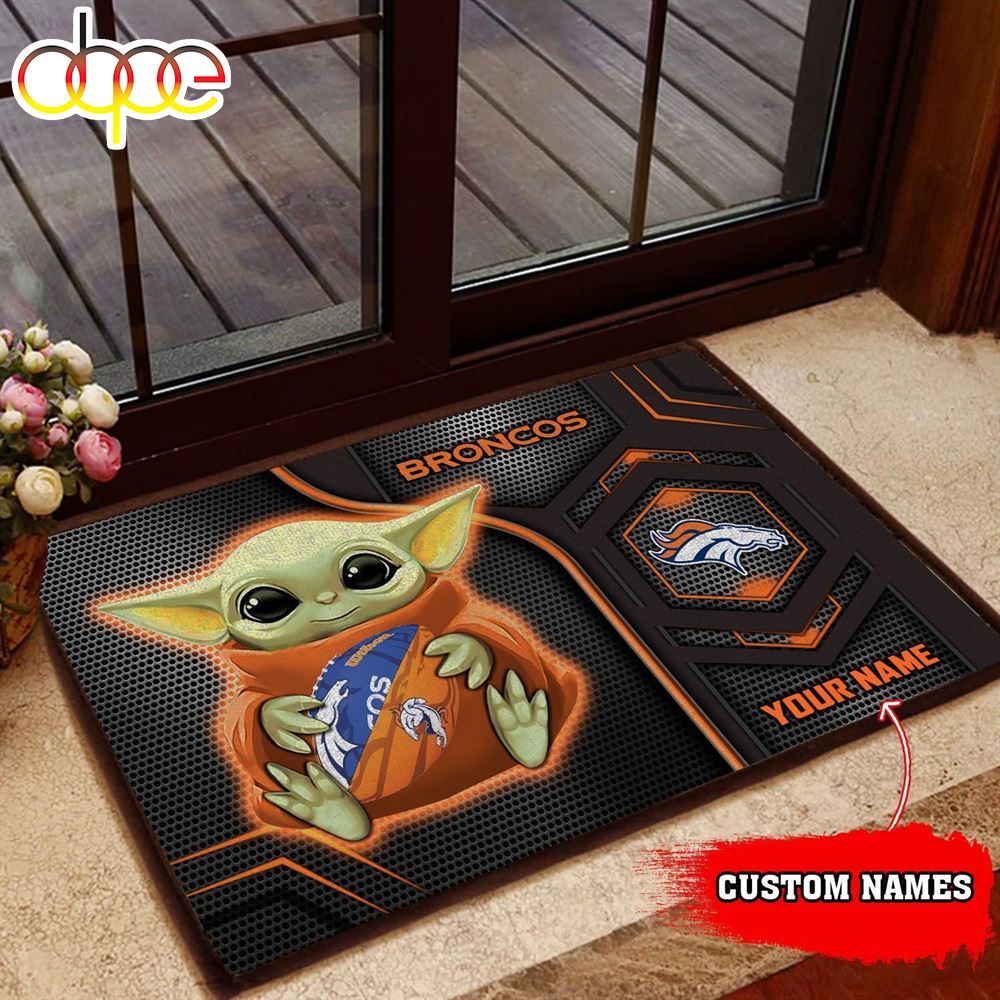 Personalized Denver Broncos Baby Yoda All Over Print 3D Doormats Zzwikx