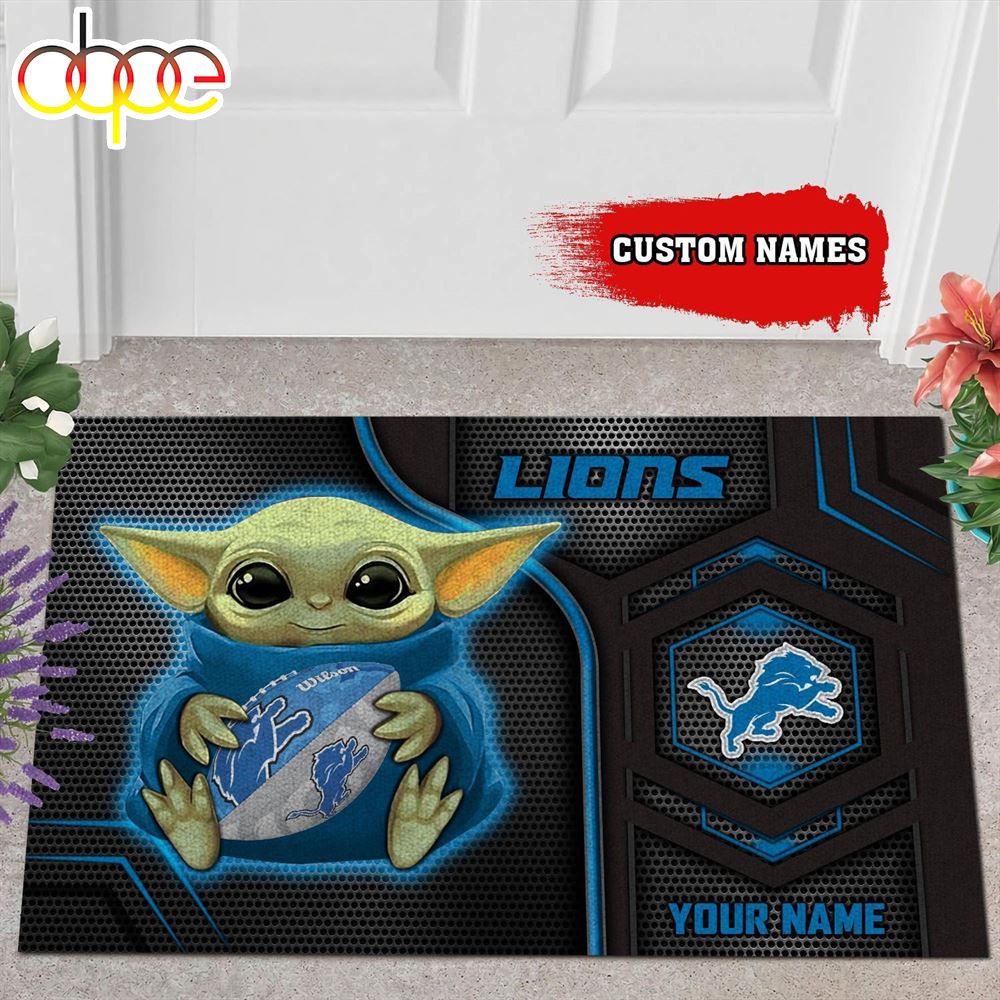 Personalized Detroit Lions Baby Yoda All Over Print 3D Doormats K6oyn5