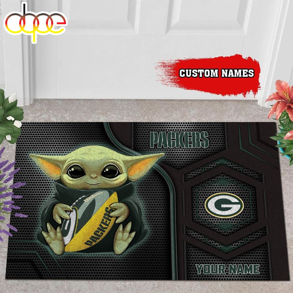Personalized Green Bay Packers Baby Yoda All Over Print 3D Doormats Iefcs7