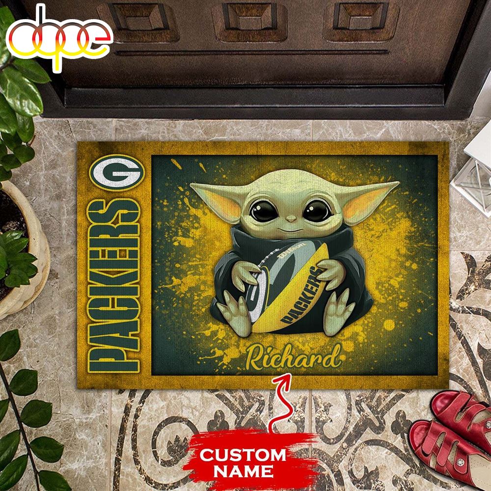 Personalized Green Bay Packers Baby Yoda All Over Print 3D Doormats Vrhsm6