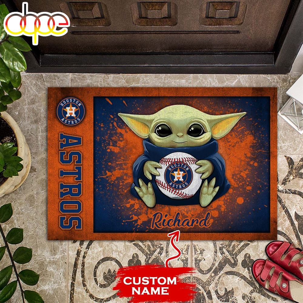 Personalized Houston Astros Baby Yoda All Over Print 3D Doormats –