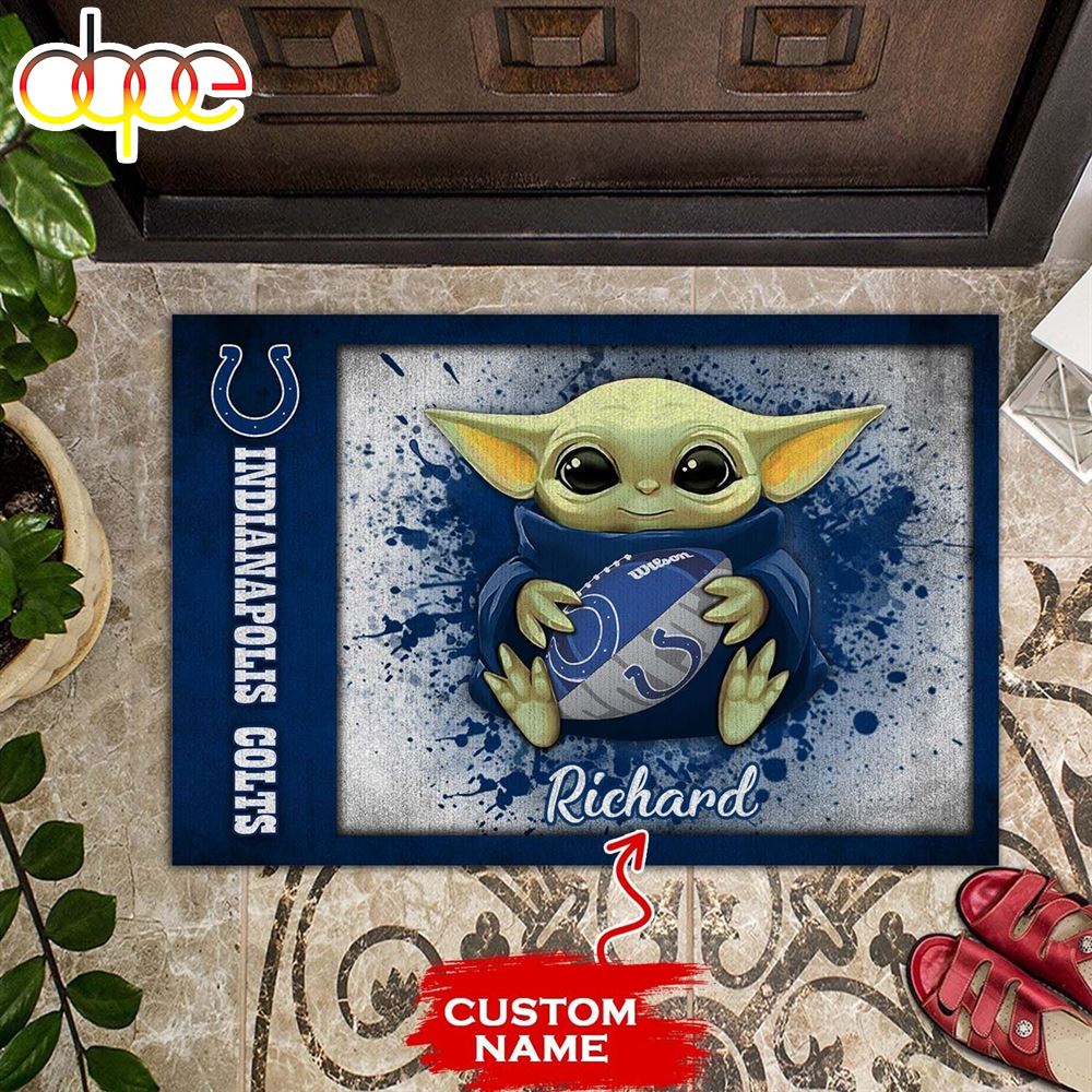 Personalized Indianapolis Colts Baby Yoda All Over Print 3D Doormats Kldi2o