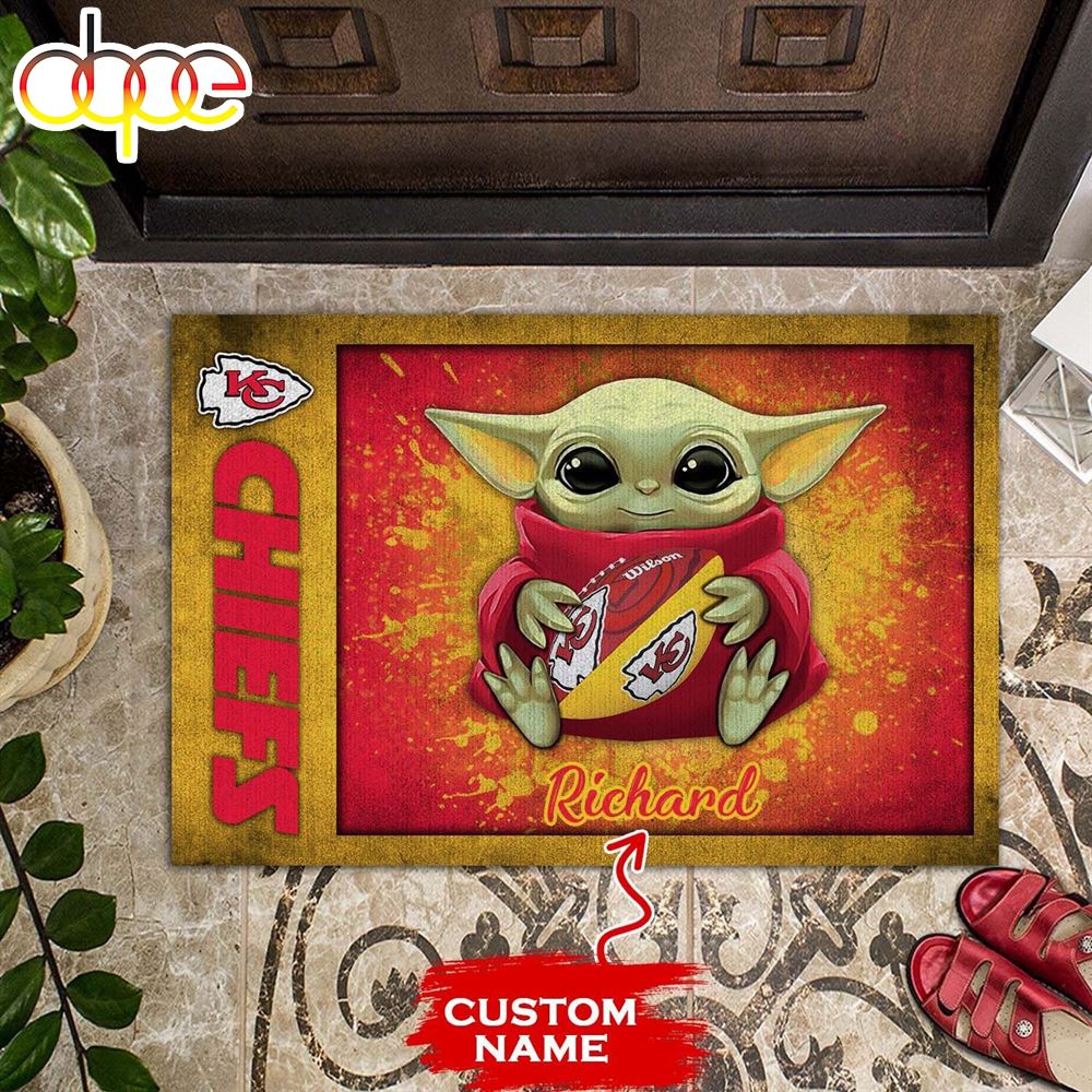 Personalized Kansas City Chiefs Baby Yoda All Over Print 3D Doormats Utonl4