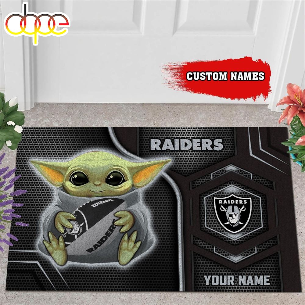 Personalized Las Vegas Raiders Baby Yoda All Over Print 3D Doormats Xvlooa