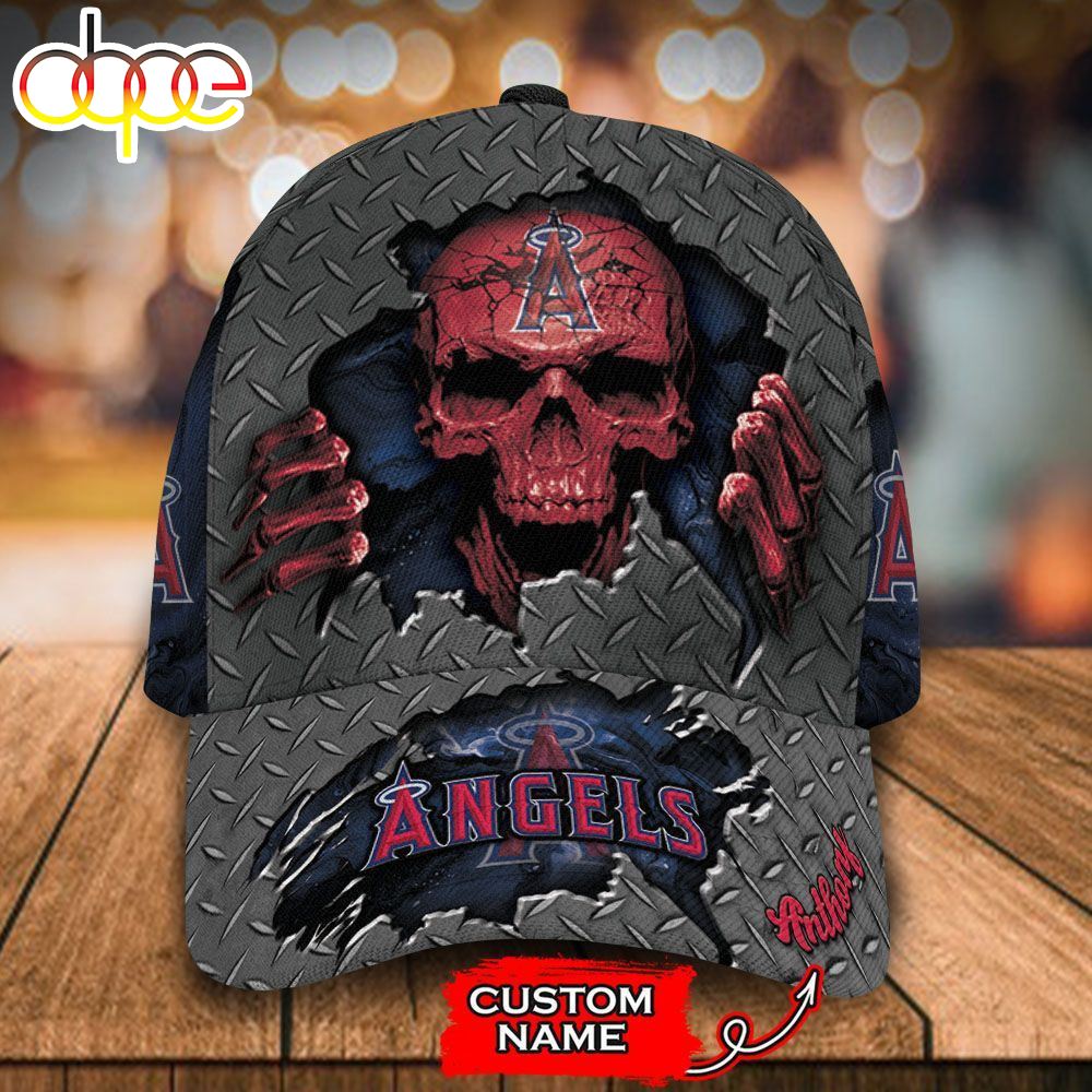 Personalized Los Angeles Angels Skull All Over Print 3D Baseball Cap Pq0asq