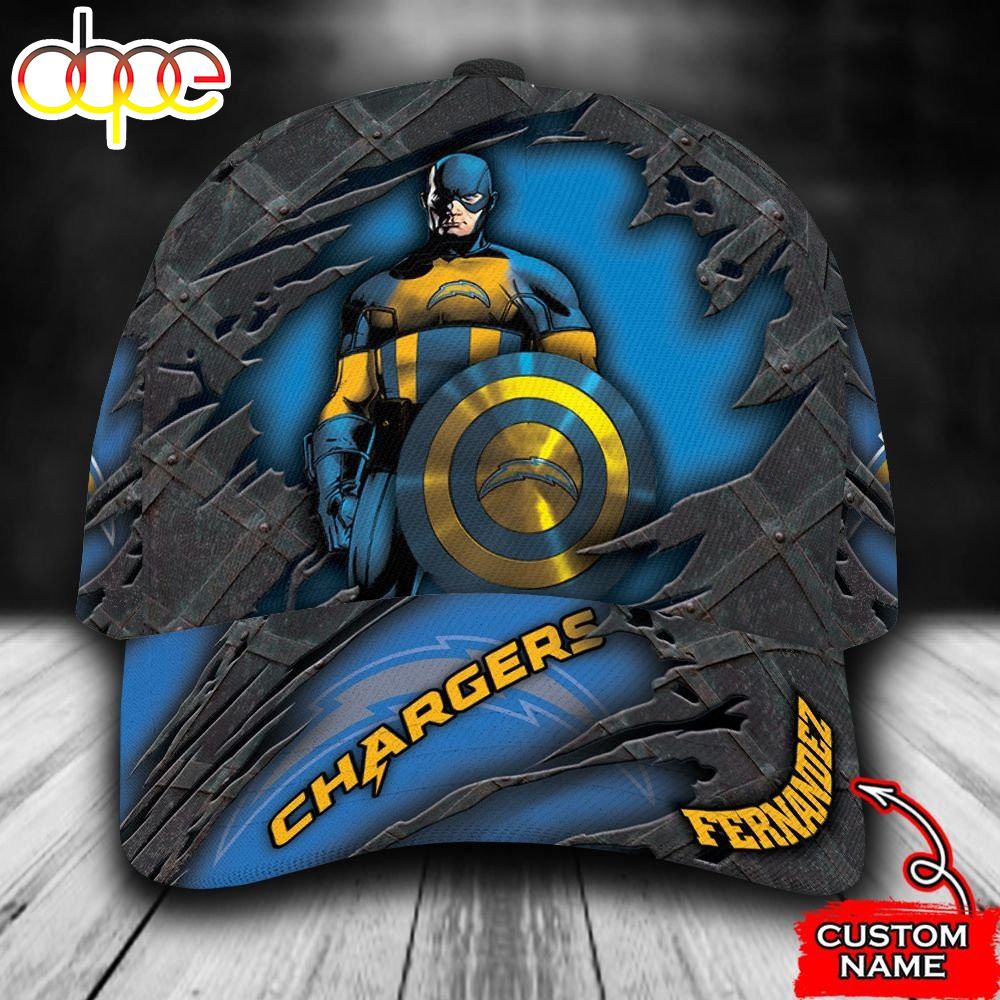 Personalized Los Angeles Chargers Captain America Marvel All Over Print 3D Baseball Cap Wbgxq5