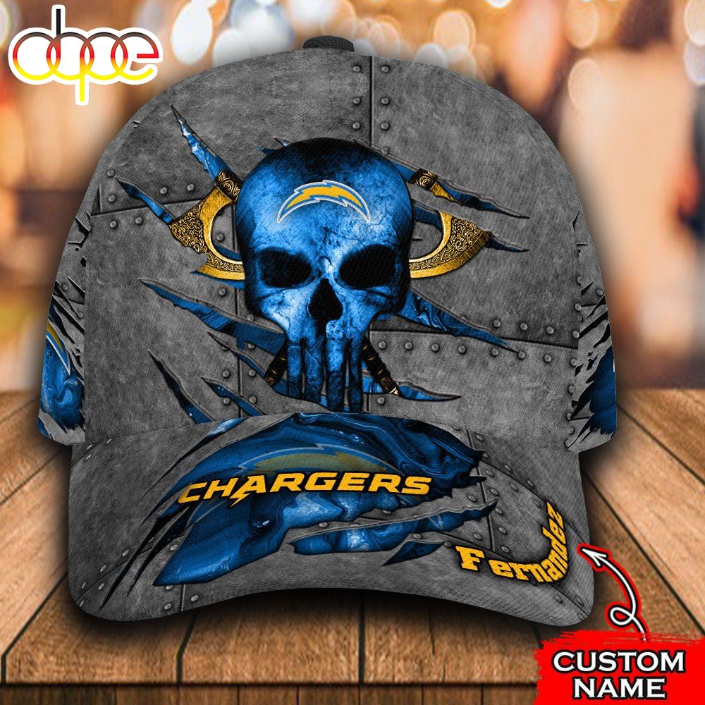 Personalized Los Angeles Chargers Skull All Over Print 3D Baseball Cap Fs3wmg